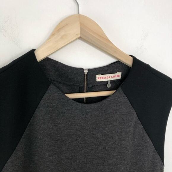 Rebecca Taylor Crew Neck Pleated Black Gray Ponte Mini Dress Size 0 - Picture 9 of 14